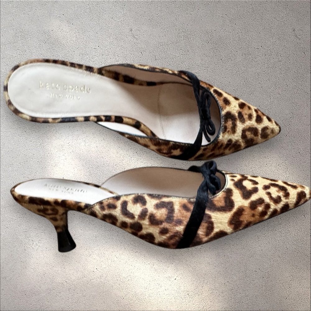 Kate Spade Leopard Print Mules with Black Bow - Picture 6 of 9